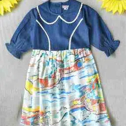 bella moda Girls Graphic Print Round-Neck Fit & Flare Dress-picture-13