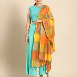 revangi Women Colourblock Dupatta with Tassels image 1