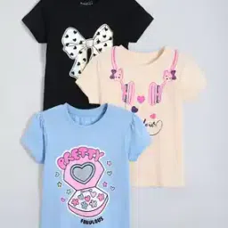 hopscotch Girls Pack of 3 Printed Regular Fit T-Shirts-picture-11