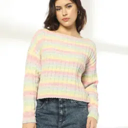 dnmx Women Striped Boat-Neck Pullover-picture-16