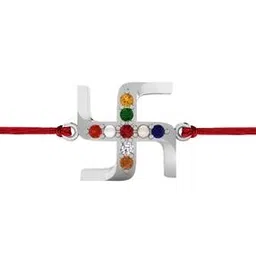 iski uski Religious Navratan 925 Silver Hallmark Rakhi-picture-44