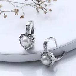 giva 925 Silver Zircon & Pearl Embellished Huggie Earrings-picture-30