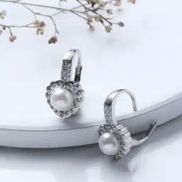 giva 925 Silver Zircon & Pearl Embellished Huggie Earrings image 1