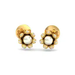 kuberbox Yellow Gold Diamond & Pearl Studded Stud Earrings-picture-31