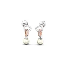 kuberbox White Gold Diamonds Studded Drop Earrings with Pearl Accent-picture-34
