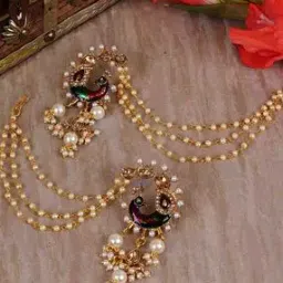 shining diva 10366ER Pearl Hair Chain Drop Earrings-picture-47