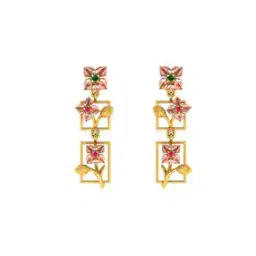 p.c. chandra jewellers 3.1 GM Yellow Gold Stone-Studded Floral Dangler Earrings-picture-34