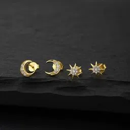 vanbelle 925 Sterling Silver Set  of 2 Gold-Plated Handcrafted Stud Earrings VANE467-picture-11