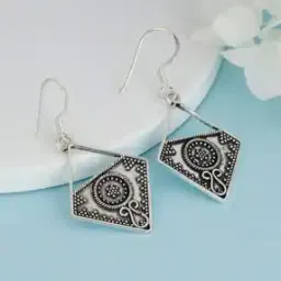 giva 925 Sterling Oxidised Silver Rhombus Shape Drop Earrings-picture-24