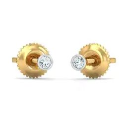 kuberbox Bezel 4 Cent Yellow Gold Diamond Stud Earrings-picture-20
