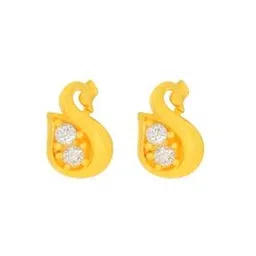 bhima jewels Women Yellow Gold Moulded Swan Stone Stud Earrings-picture-38
