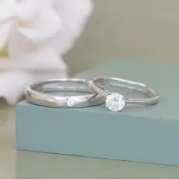 ornate jewels 925 Sterling Silver American Diamond Solitaire Adjustable Couple Ring-picture-14