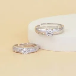 ornate jewels 925 Sterling Silver Round American Diamond Adjustable Couple Ring-picture-45