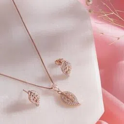 zavya Simplicity Leaf Rose Gold Silver Jewellery Set-picture-24