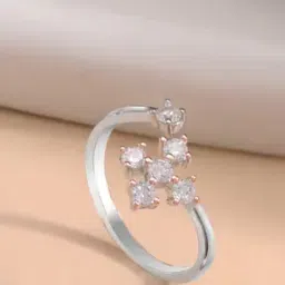 miss highness Sterling Silver Stone-Studded Flower Pattern Ring-picture-47