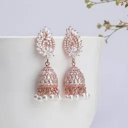 giva Sterling Silver Rose Gold-Plated Teardrop Jhumka Earrings-picture-27