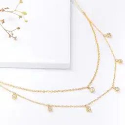 giva Sterling Silver Gold-Plated Zircon-Studded Dual Layered Necklace-picture-52