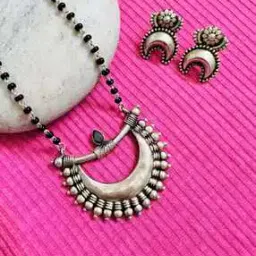 arte Women Sterling Silver Beaded Mangalsutra & Earrings Set-picture-19