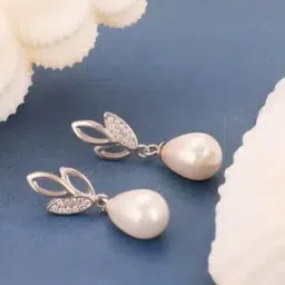 giva Silver Leafy Pearl Earrings-picture-15