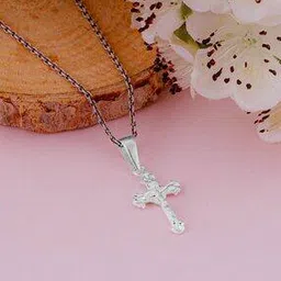 giva Sterling Silver Striped Cross Pendant with Chain-picture-29