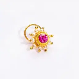 p n gadgil jewellers Girls Yellow Gold Stone-Studded Nose Pin-picture-11