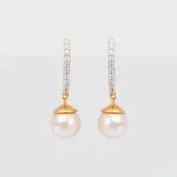 p n gadgil jewellers Women Yellow Gold Timeless Pearls Diamond Hoop Earrings-picture-45