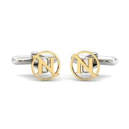 kuberbox Men Yellow Gold Alphabet N Cufflinks-picture-19