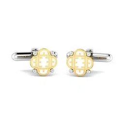 Men Yellow Gold Diamond-Studded Clover Letter E Cufflinks-image-7