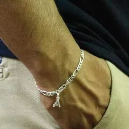 akshat sapphire Silver Figaro Bracelet with A Alphabet-picture-35