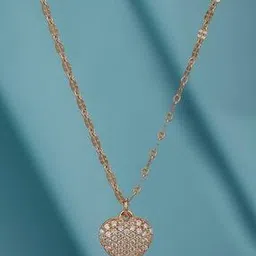 carlton london Sterling Silver CZ Studded Dangling Heart Pendant Necklace-picture-45