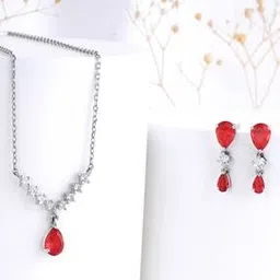 giva Women Sterling Silver Stone-Studded Necklace & Earrings Set-picture-13