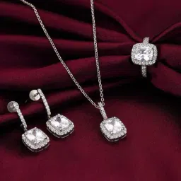 giva Women Sterling Silver Stone-Studded Necklace with Earrings & Ring image 1