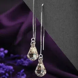 silberry Women Sterling Silver Stone-Studded Ear-Thread Earrings-picture-45