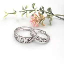 silberry Sterling Silver Stone-Studded Couple Rings-picture-46