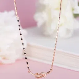 zavya Women Sterling Silver Rose Gold-Plated Beaded Mangalsutra image 1
