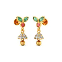 Women Yellow Gold Stone-Studded Jhumka Earrings-image-2