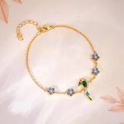 Women Sterling Silver Gold-Plated Bird Amidst Floral Bracelet-image-13