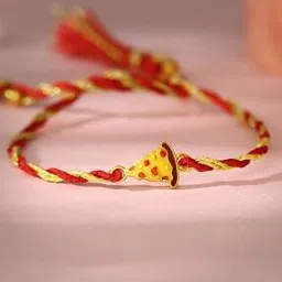 Boys Sterling Silver Gold-Plated Pizza Charm Tie-Up Rakhi-image-65