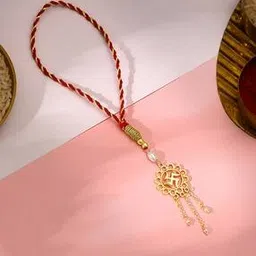 giva Women Sterling Silver Gold-Plated Swastik Bloom Lumba Rakhi-picture-45