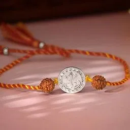 giva Men Sterling Silver Vignesha Rudraksha Charm Tie-Up Rakhi-picture-38
