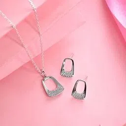 clara Women Sterling Silver American Diamond-Studded Pendant with Earrings & Chain-picture-29