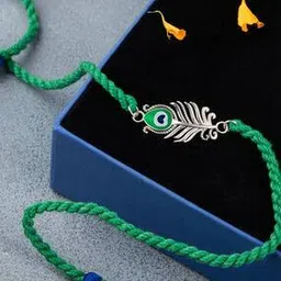 meenakari heritage jewellery Men Sterling Silver Morpankh Rakhi-picture-20