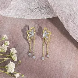 p n gadgil jewellers Women Yellow Gold Diamond-Studded Drop Earrings image 1