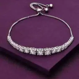 Women Sterling Silver Solitaire Tennis Diamond Bolo Bracelet-image-0
