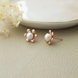 mannash Women Sterling Silver Rose Gold-Plated Pearl Stud Earrings-picture-10