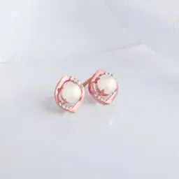 giva Women Sterling Silver Rose Gold-Plated Pearl Stud Earrings-picture-40