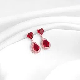 Women Sterling Silver Rose Gold-Plated Stone-Studded Drop Earrings-image-43