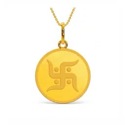 kalyan jewellers Women Yellow Gold Swastik Coin Pendant image 1