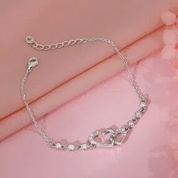 giva Women Sterling Sliver Duo Heart Link Bracelet-picture-15