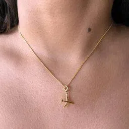 fian Women Sterling Silver Gold-Plated Plane Pendant with Chain-picture-35